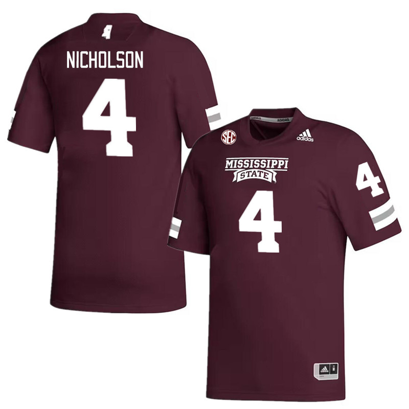 Men #4 DeCarlos Nicholson Mississippi State Bulldogs College Football Jerseys Stitched Sale-Maroon - Click Image to Close